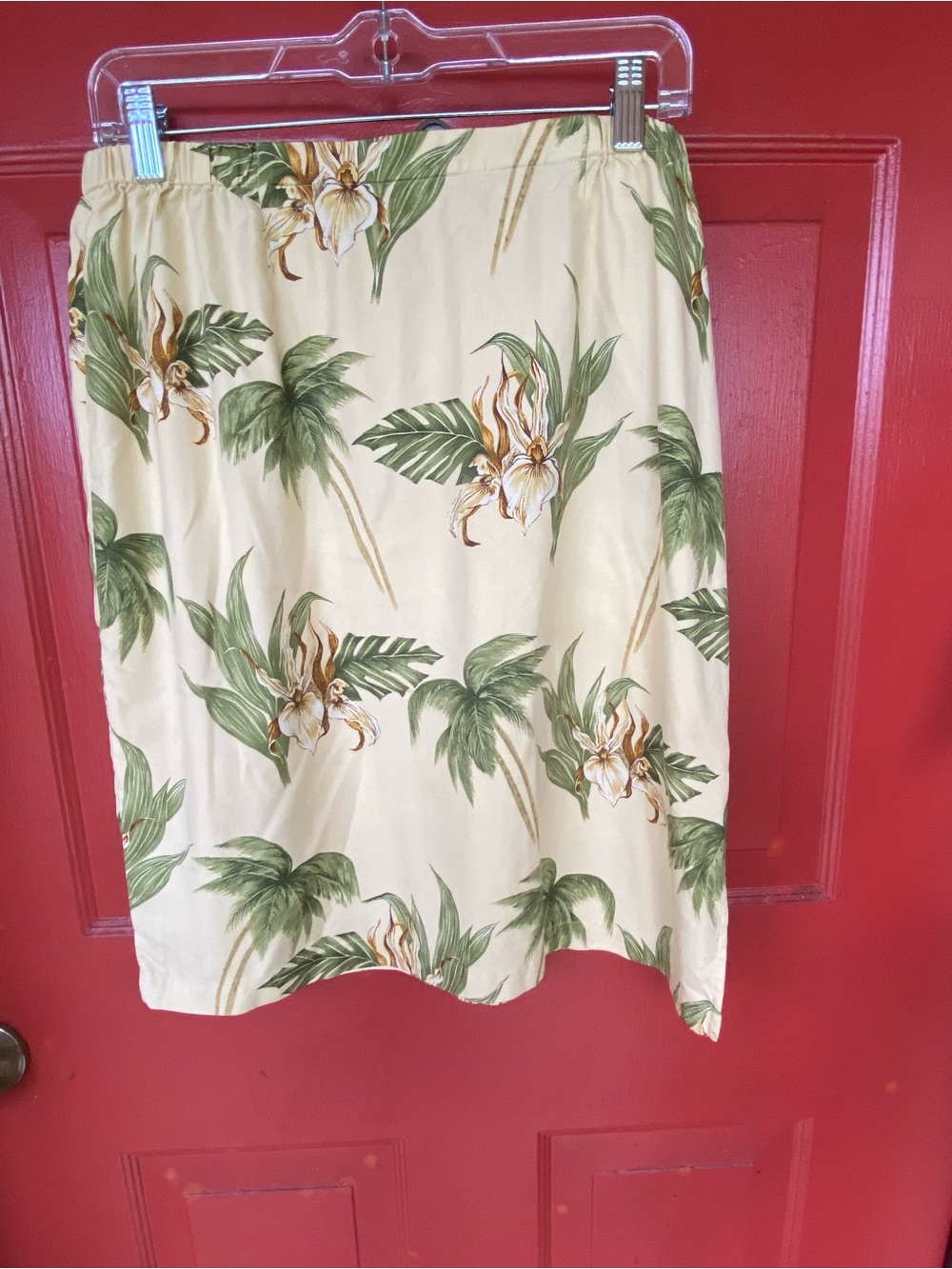 Silk Tropical Floral Cream Palm Print Skirt
